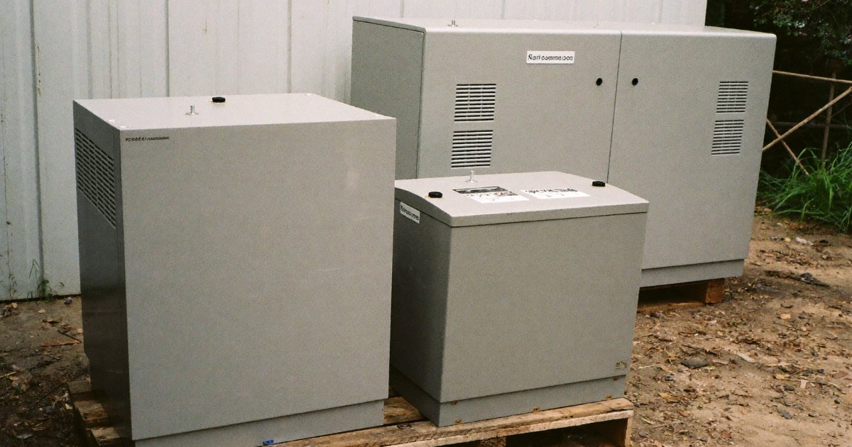 Three standby generators of different sizes on pallets