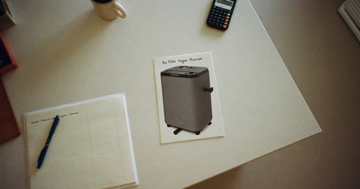 Notepad, calculator and generator leaflet on a kitchen table