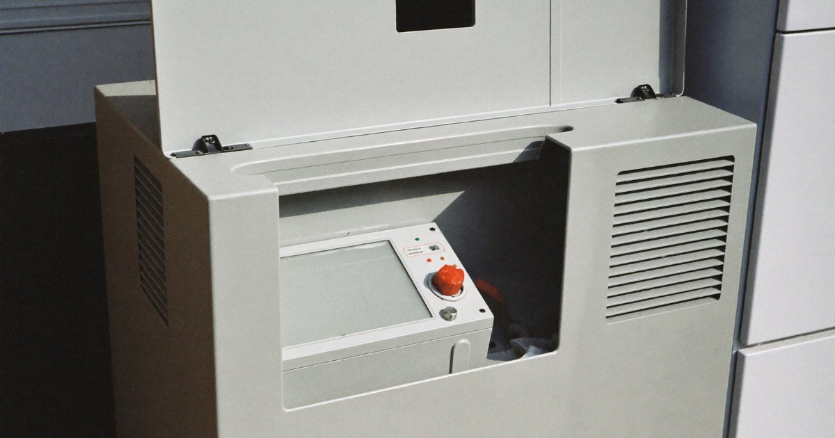 Control panel inside the open lid of a standby generator