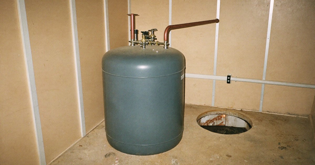 Well pressure tank and sump pit in a basement