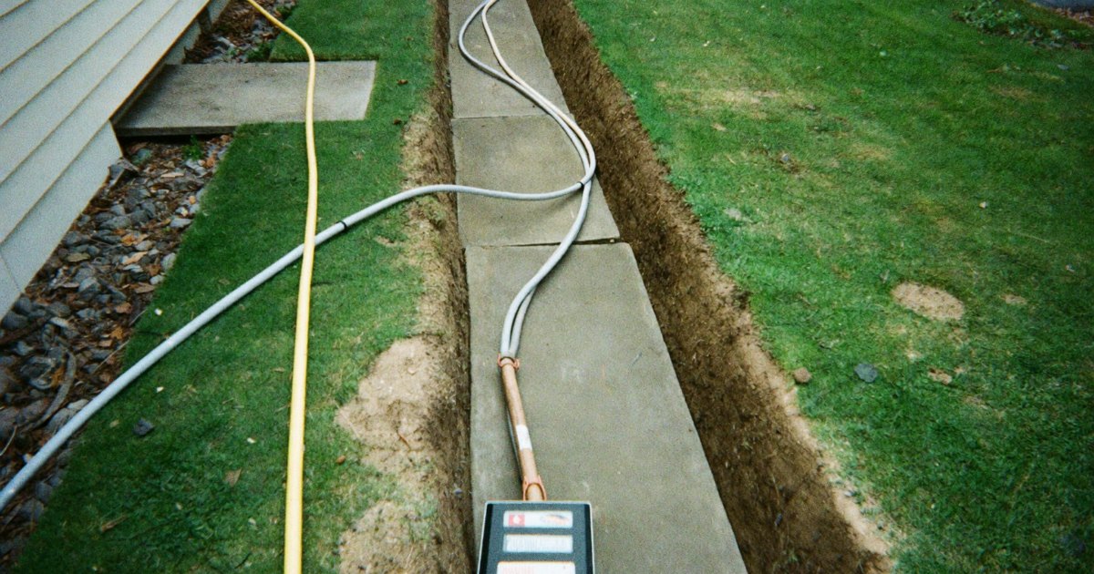 Trench with a gas pipe and electrical conduit leading to a generator pad