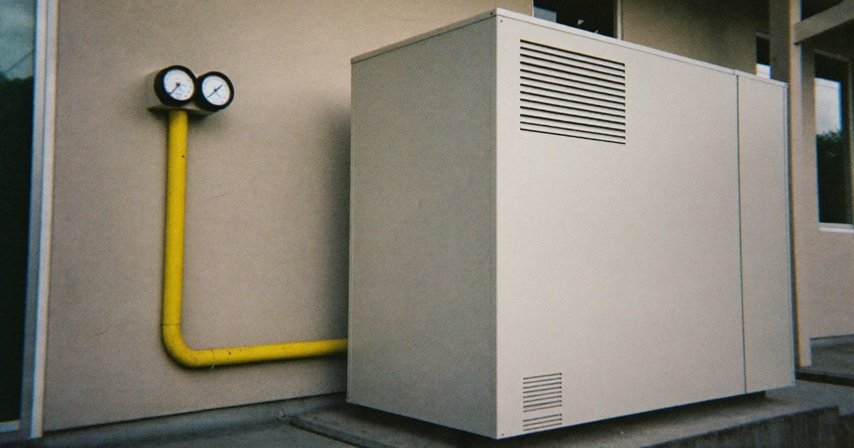 Natural gas meter and yellow gas pipe connected to a standby generator