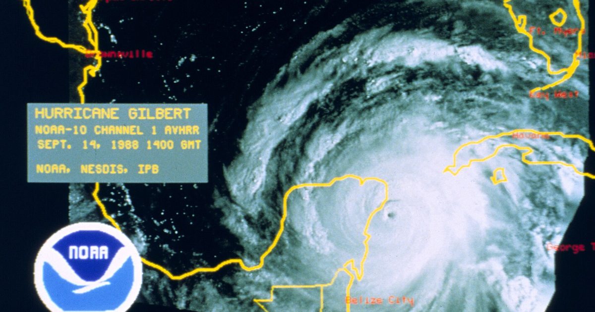 Satellite image of a hurricane approaching land
