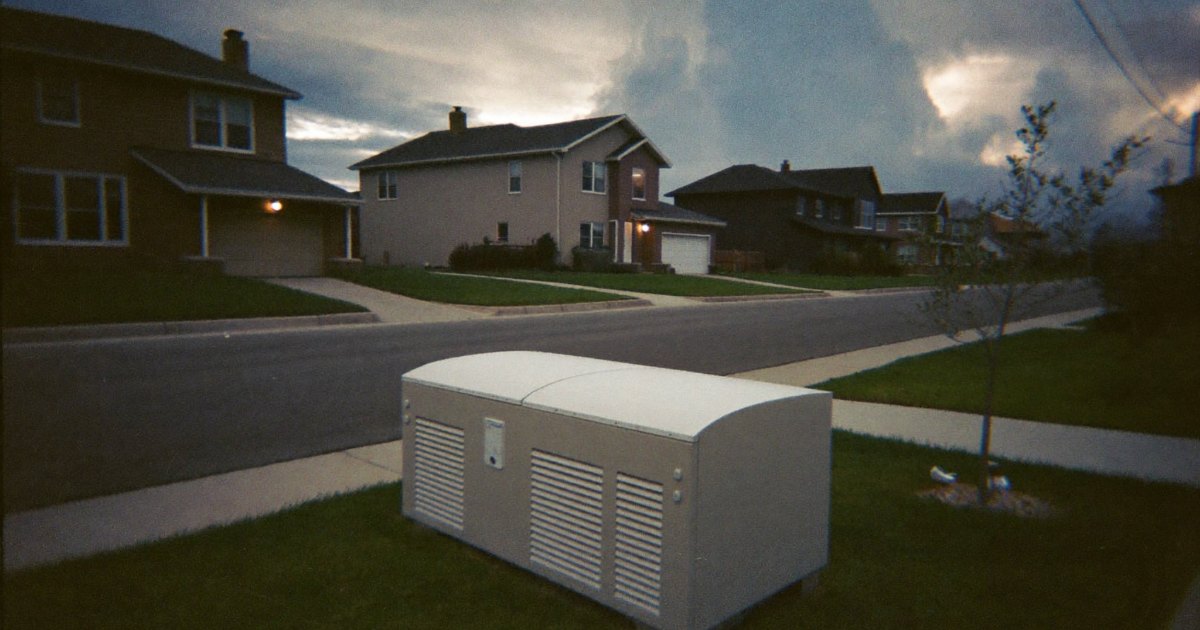 One house with lights on after a storm while the street is dark