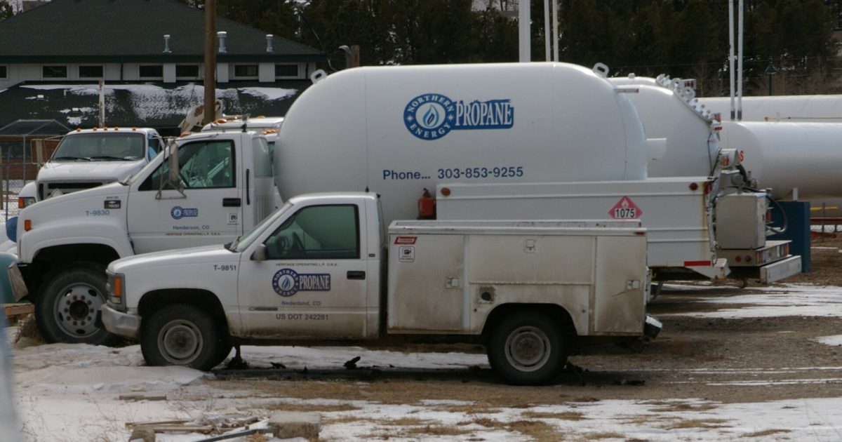 Propane delivery truck used to refill residential propane tanks