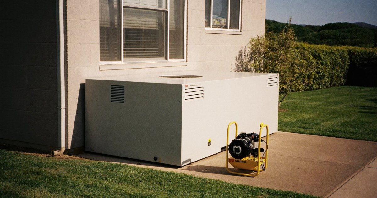 Portable generator on a driveway and a standby generator installed against a house