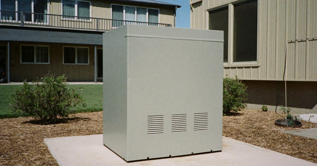 Newly installed standby generator beside a two-story house